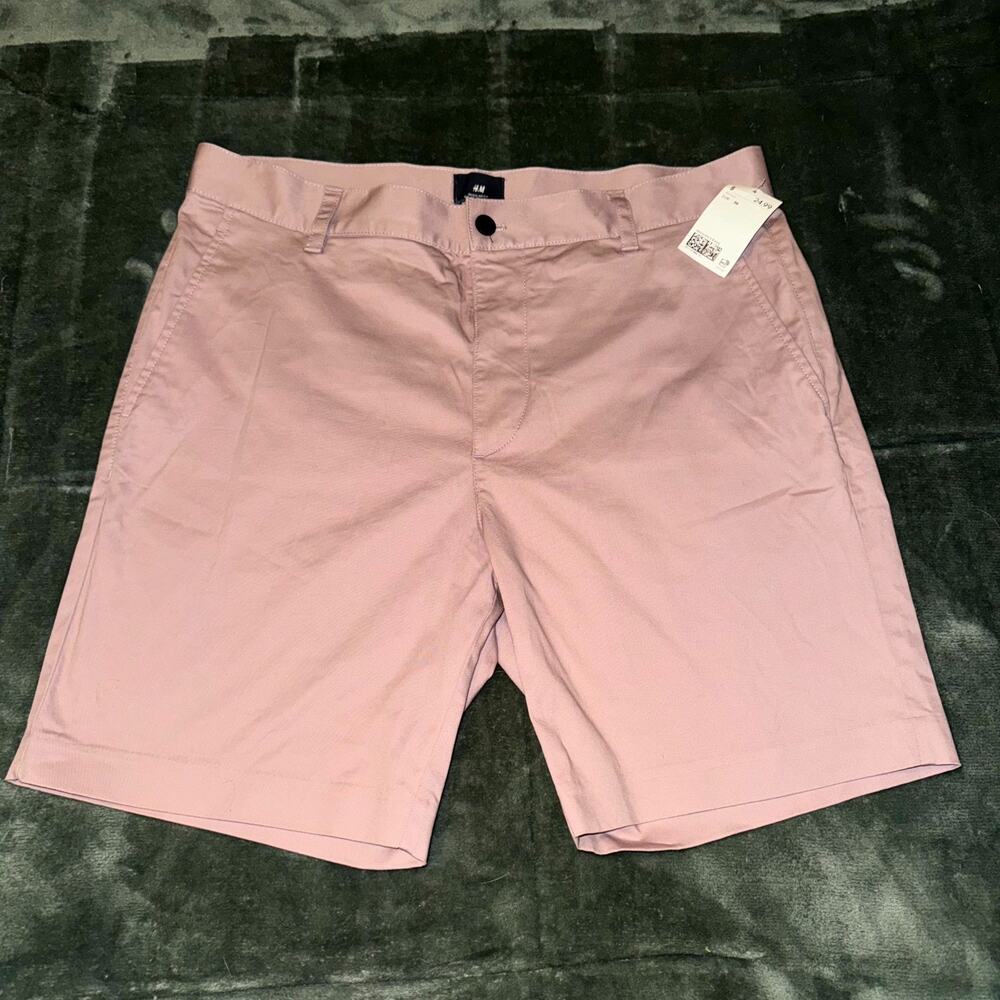H&M Regular Fit Chino Shorts‎ Men's 36 Pink Cotton Pockets Summer Flat Front NWT